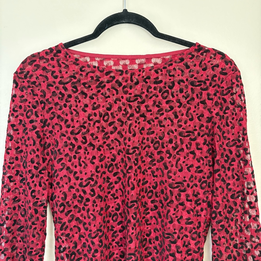 Cherie LA Red Velvet Sheer Animal Print Dress Size Large NWT - Picture 7 of 13